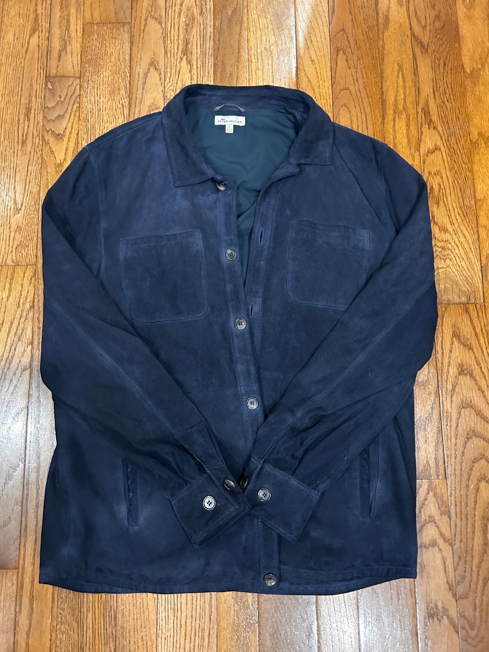 Peter Millar Navy Suede Button-Front Shirt Jacket